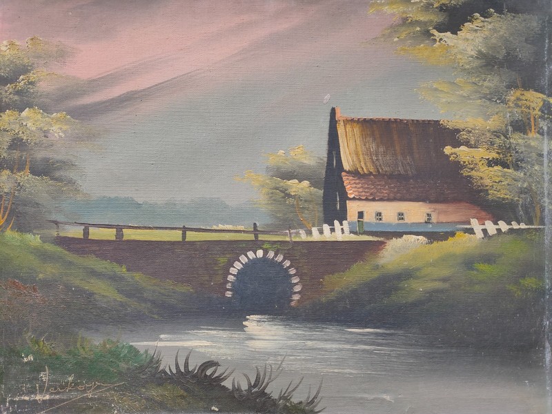 Painting Landscape with a River, signed by the author. gallery