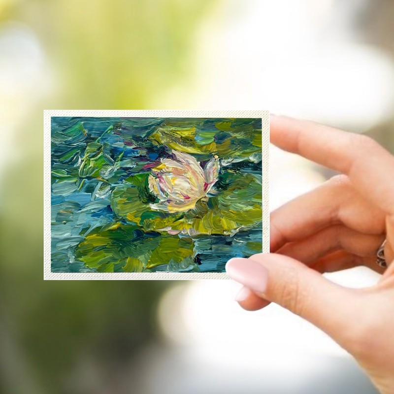 Original Pink Lotus#41 ACEO Landscape Oil Painting Collectable Art 2.5×3.5 in OS