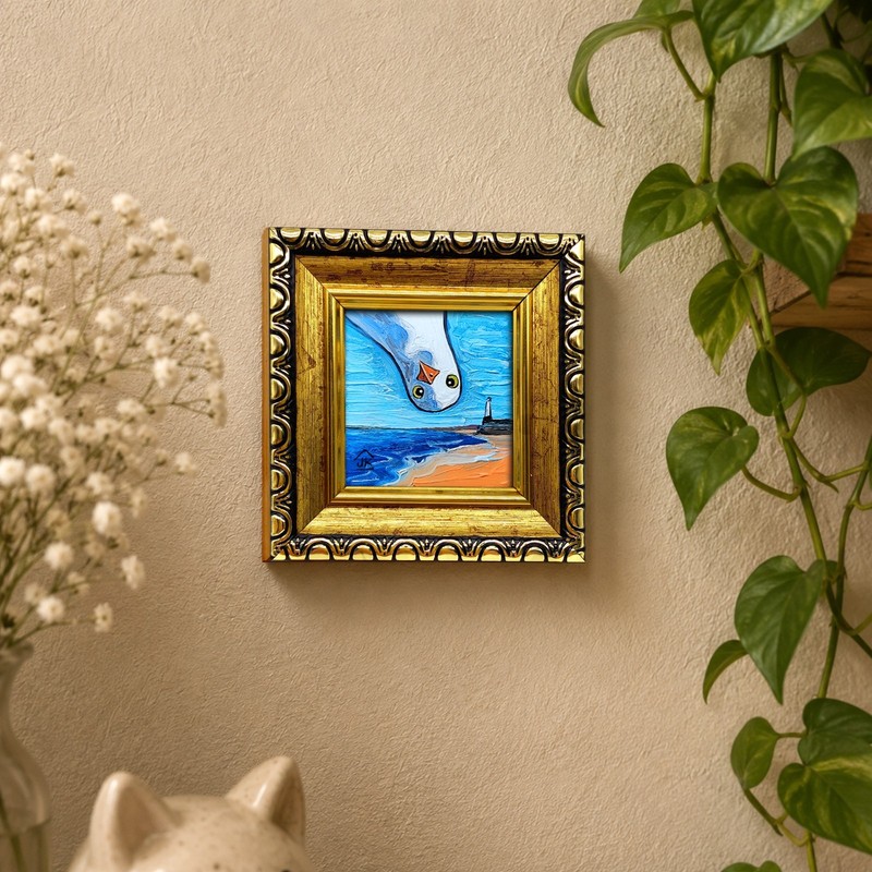 Seagull Original Mini Oil Painting Small Coastal Wall Art Sea Lover Gift gallery