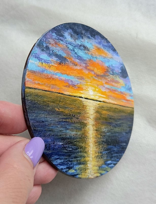 Original Oil Painting Summer Seascape Sunset over the Sea Wall Art 4 x 4 in gallery