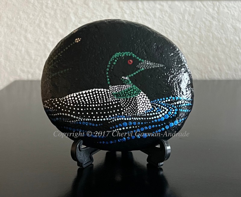 Original Dot Painted Stone Common Loon by Cheryl Andrade