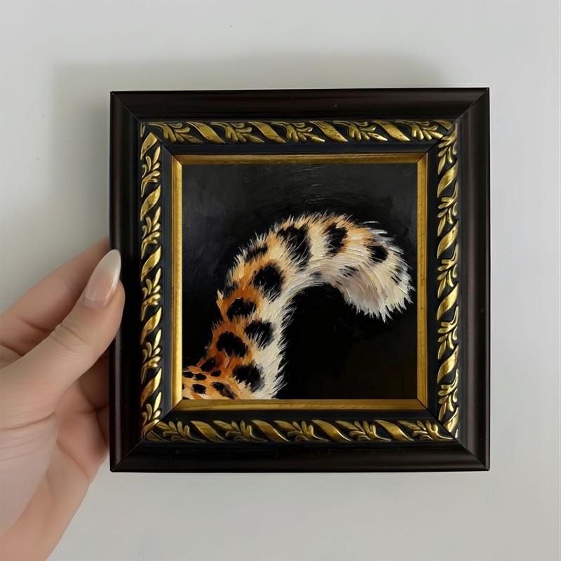 Original Small Framed Oil Painting, Minimalist Painting, Cheetah Tail Wall Art gallery