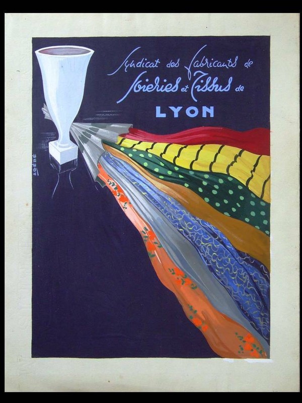 FRENCH ART DECO ADVERTISING PROJECT, SILKS AND FABRICS, ORIGINAL GOUACHE - 1935