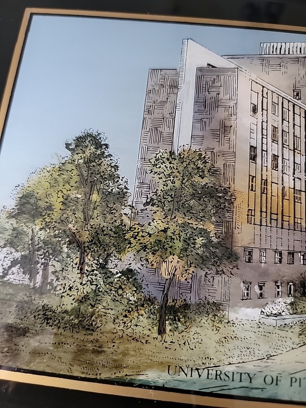 Vintage Reverse Painting on Glass University of Pittsburgh School Of Medicine gallery