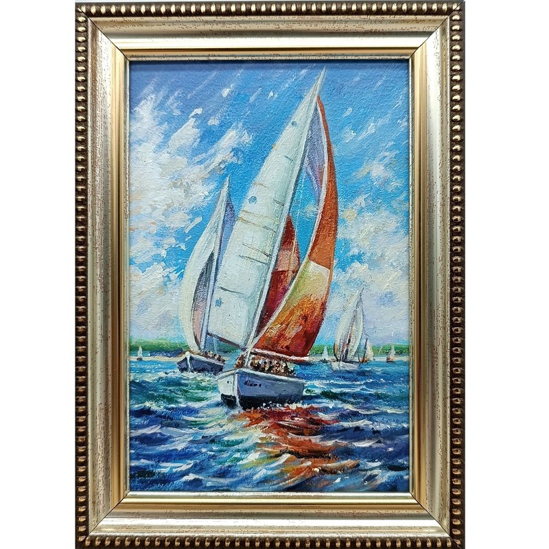 Sailboat Original Oil Painting 4×6 Framed Signed Nautical Seascape Wall Art Ship