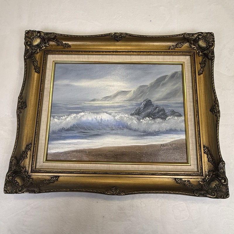 Original Signed Madeline Coastal Seascape Oil Acrylic Painting Framed 22×18