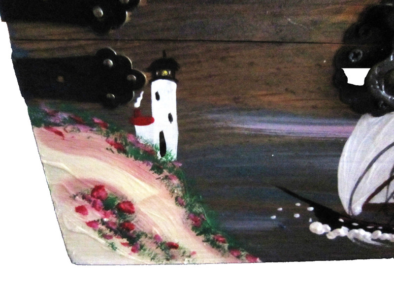 Whimsical Folk Art Wooden Hand Painted Treasure Chest - Mermaids/Pirates/Ship gallery