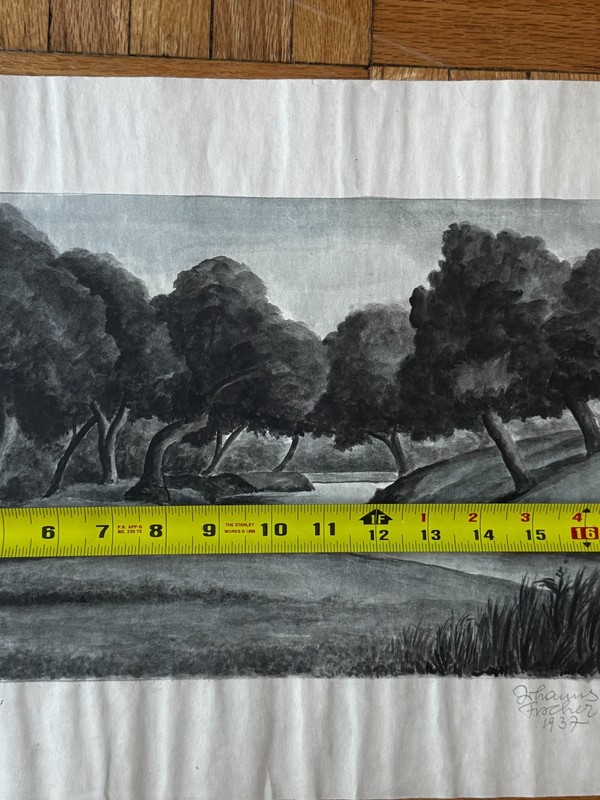 RARE Austrian Secessionist Gouache Painting Paper Johannes Fischer Signed 1937 gallery