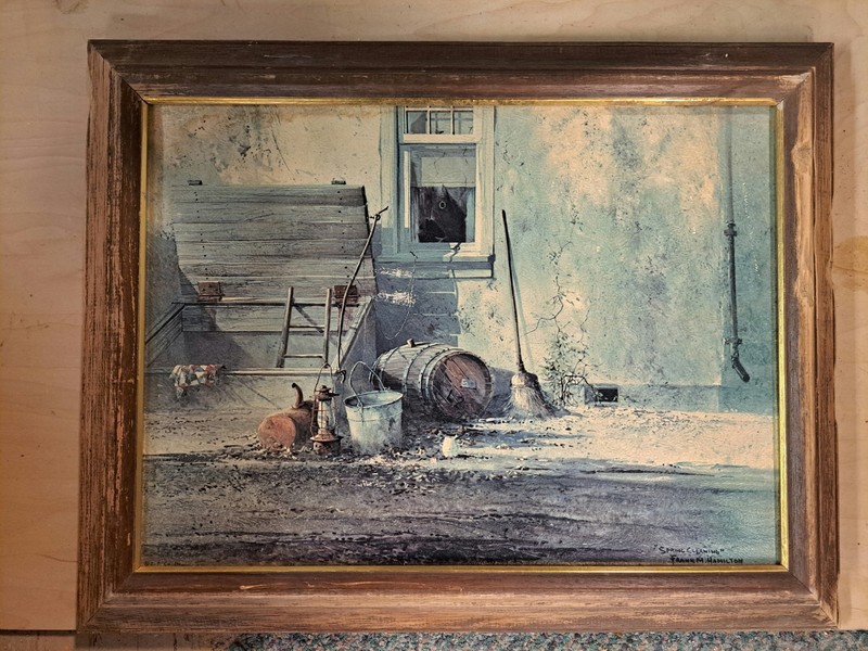 Frank Hamilton Framed Picture Titled Spring Cleaning Signed