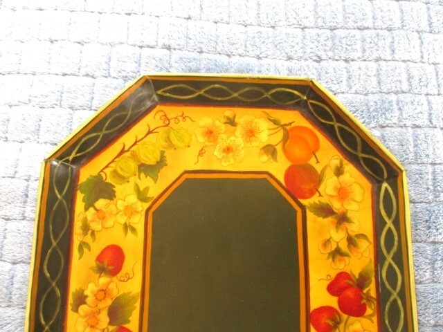 Vintage Hand Painted Octagonal Folk Art Fruit Tole Kitchen Serving Display Tray gallery