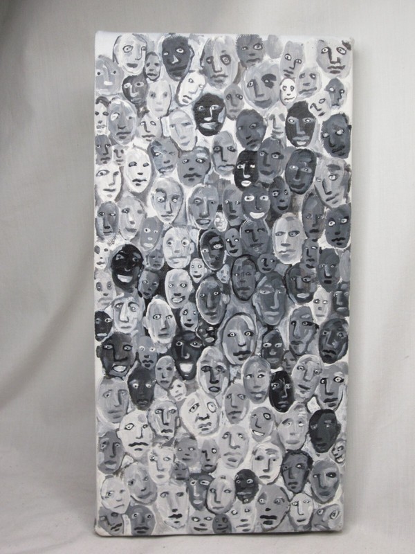 original human painting artwork canvas acrylic 100+ faces humanity ap. 12″ x 6″