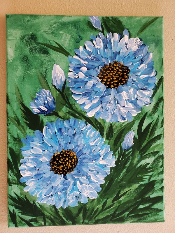 Handmade Painting Acrylic Wooden Frame 16x12in Art Decor Flowers