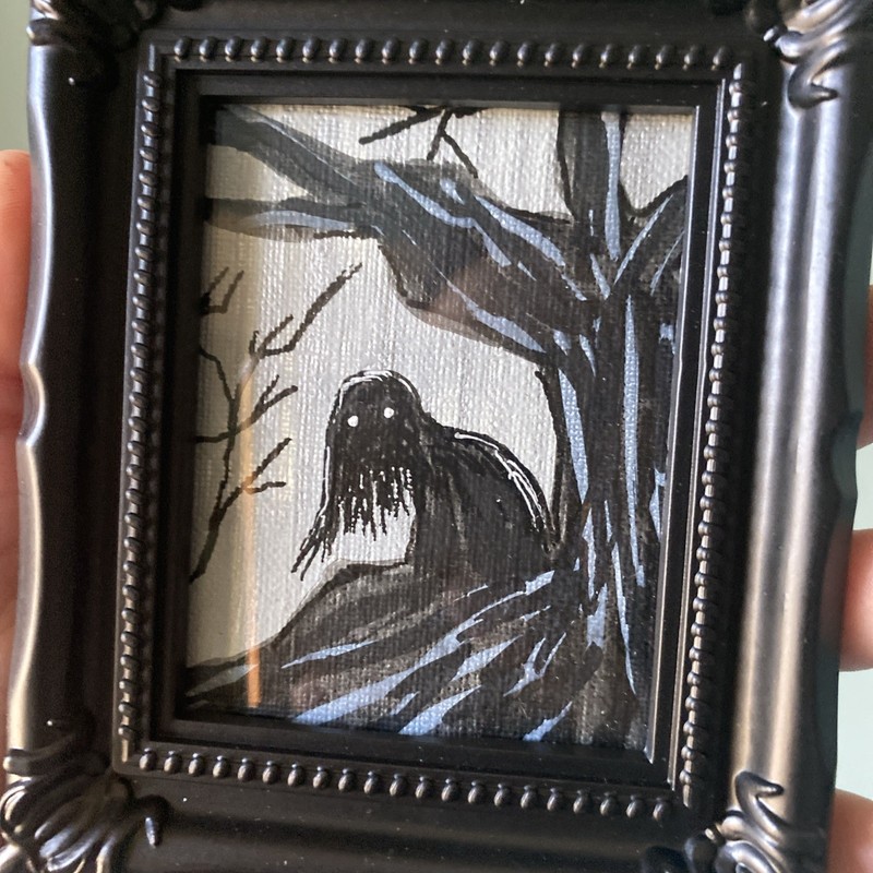 Demon,Ghost,halloween,Original Painting On Paper,3/4,framed,miniature,small,mini gallery