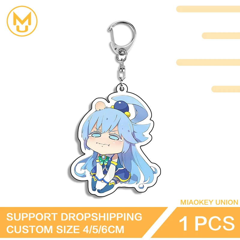 Aqua Cute Girl Keepsake Gift Double Sided Keyring Stainless Steel Chain Lobster