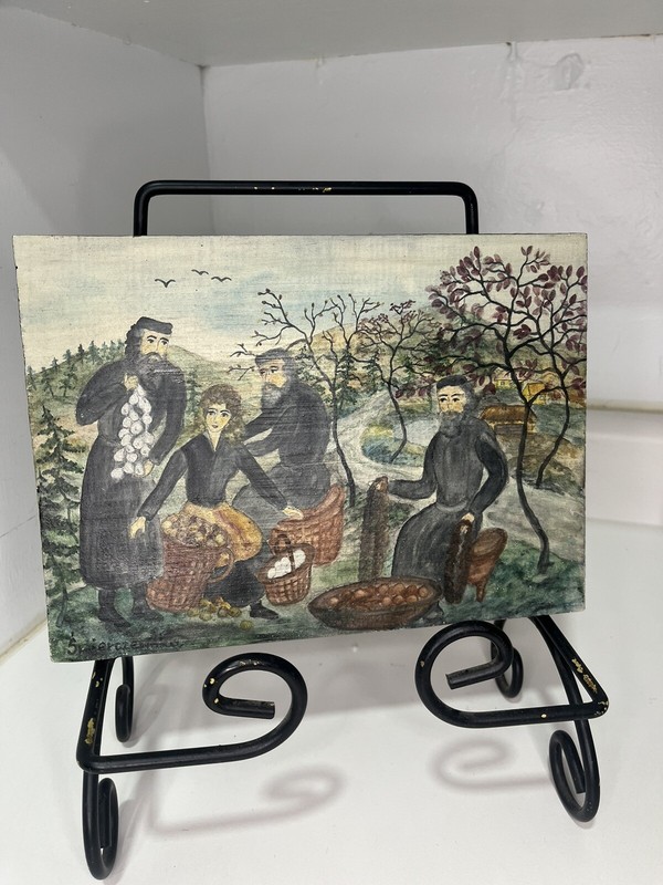 Polish/Jewish Vintage Folk-art oil painting on board