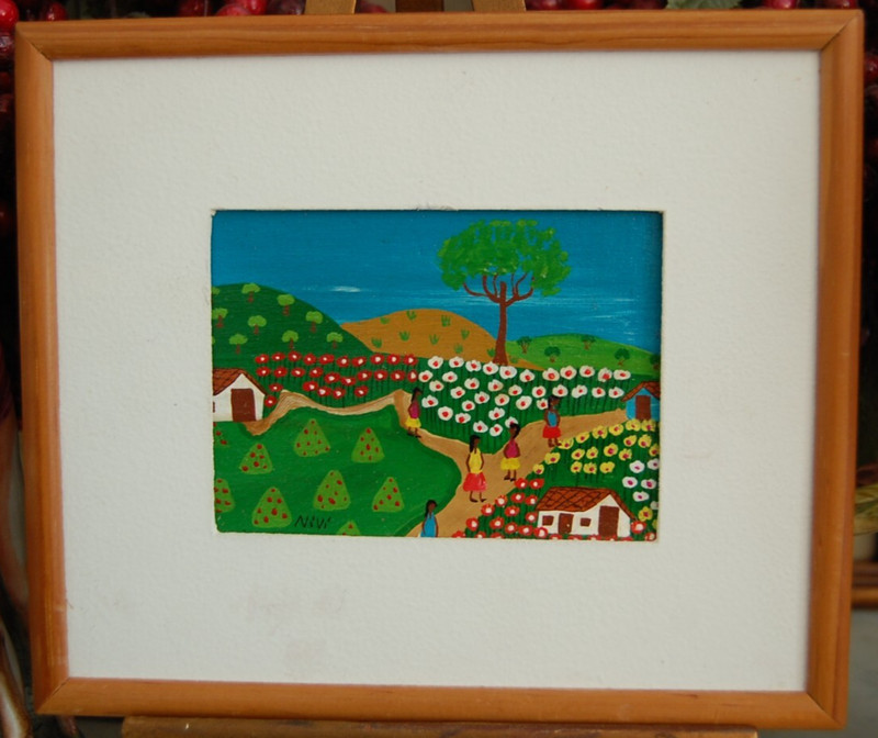 FRAMED SIGNED OIL MINIATURE LATIN AMERICAN FOLK ART VILLAGE SCENE #1 ARTIST NIVI