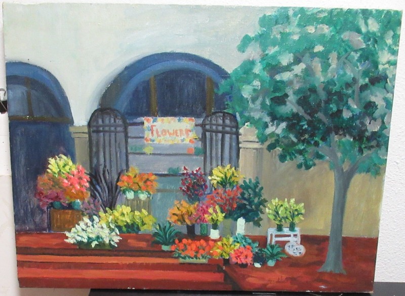SONIA HANDELSMAN «MALAGA COVE FLOWER SHOP» OIL ON CANVAS PAINTING UNFRAMED