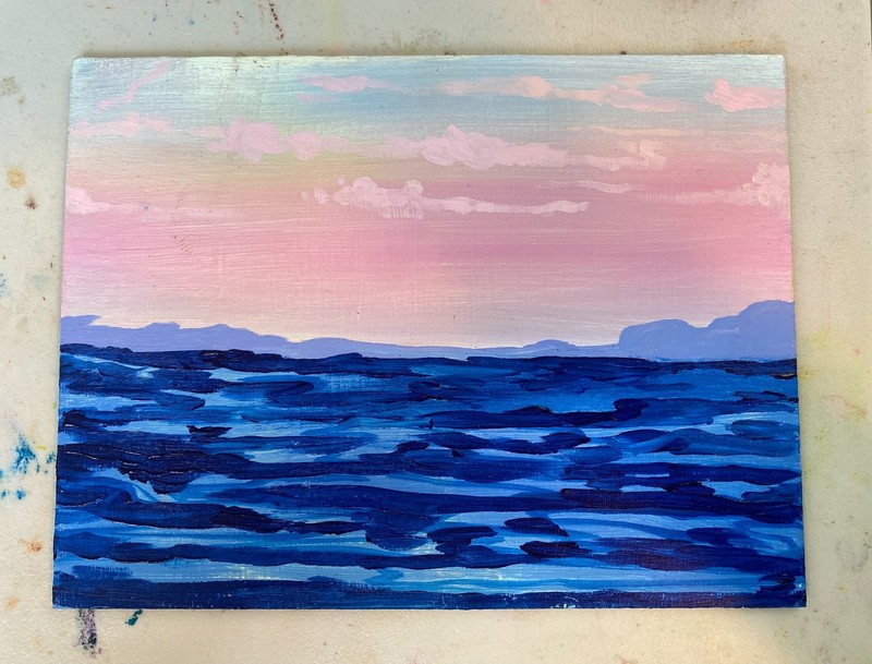 Original Acrylic Painting, Sunset, Seascape, Mini Painting (7.5 x 9 3/8 in)