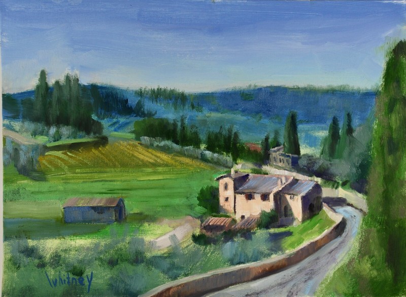 Italian Landscape Tuscan Villa Oil Painting Italy original artwork Sue Whitney