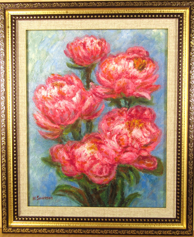 Signed Original Oil Painting Impressionist Flowers Red Peony Framed Art Handmade