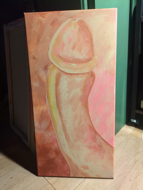 Original Painting Fleshy Male Anatomy Penis Dick Canvas Art 10"X20" gallery