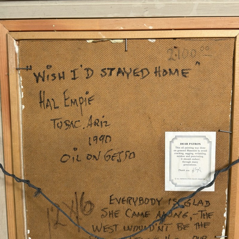 Hal Empie “Wish I’d Stayed Home” 1990 Signed Oil Painting w/ Provenance Ephemera gallery