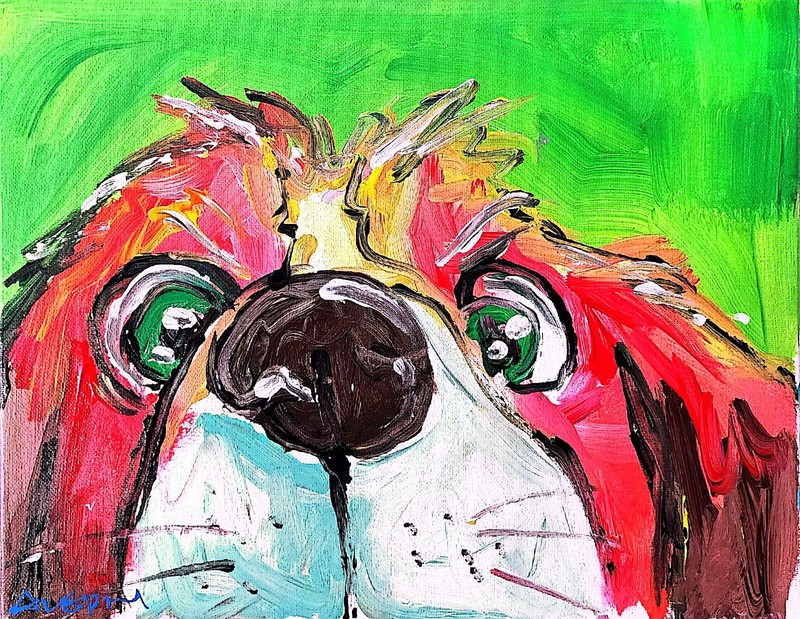 Aleph Original Art Dog 14x11 Abstract Expressionist Decor Painting Canvas gallery