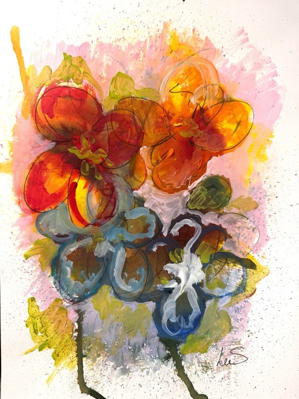 Original Abstract Expressionism 9X12 Floral Paper Colorful Handmade Signed 11 gallery
