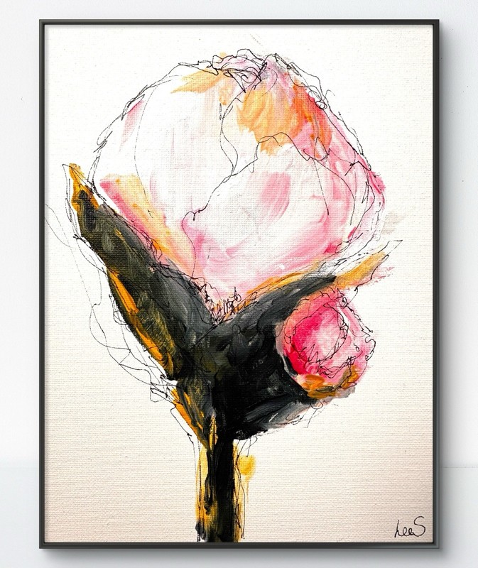 Original Abstract Expressionism 8×10 Peony Handmade Signed Elegant Fine Art 50