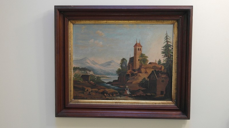 19th Century Oil on Board Landscape in Period Walnut Frame