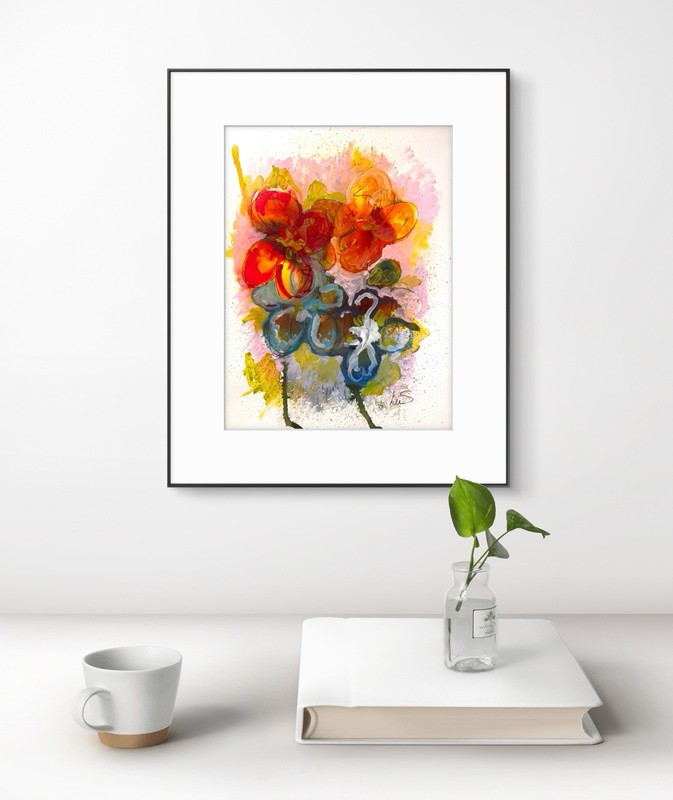 Original Abstract Expressionism 9X12 Floral Paper Colorful Handmade Signed 11 gallery