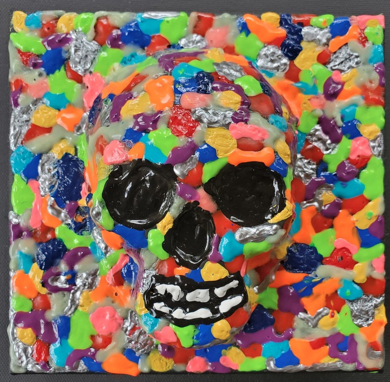 3D AbstractColorful Skull Contemporary Art Painting Wall Art Sculpture ORIGINAL