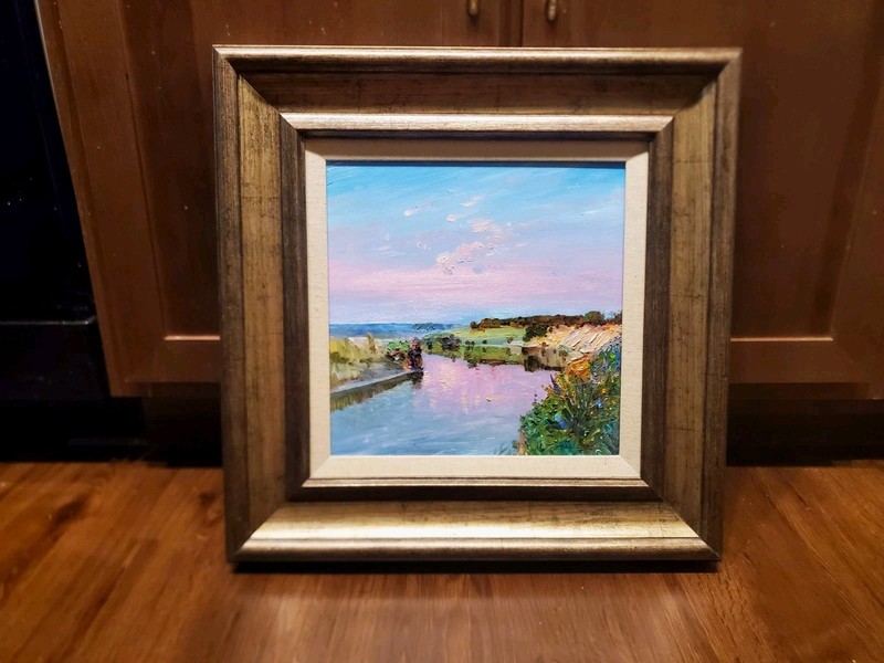 Original Oil Painting "Pink Sunset" – Framed Landscape – Oil on Canvas 20 x 20in gallery