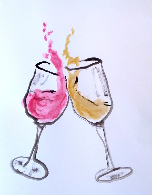 Original Signed 9x12 Impressionist Wineglasses Acrylic on Paper Home Decor gallery