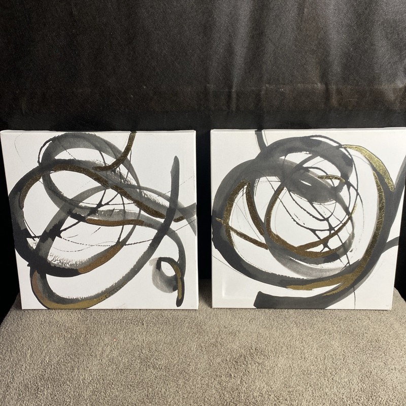 Wall Art 2 Piece Abstract Art Black and Gold Canvas