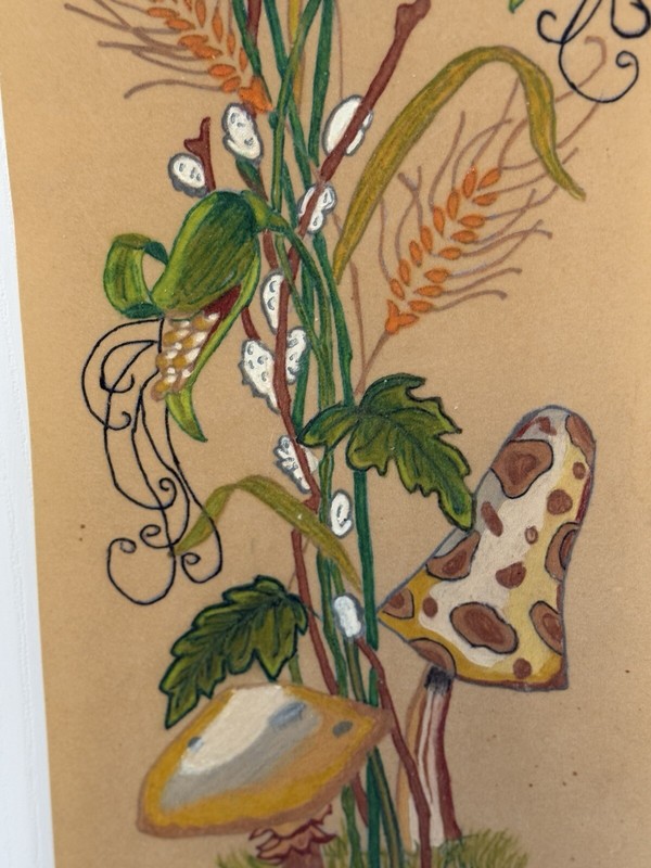 MUSHROOMS & Plants ORIGINAL ACRYLIC ON VELVET ABSTRACT PAINTING Retro 33” gallery