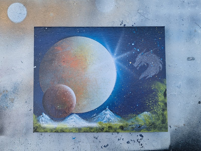 Dragon Constellation 8×10 inch Spray Art on Canvas. Original Work. Signed.