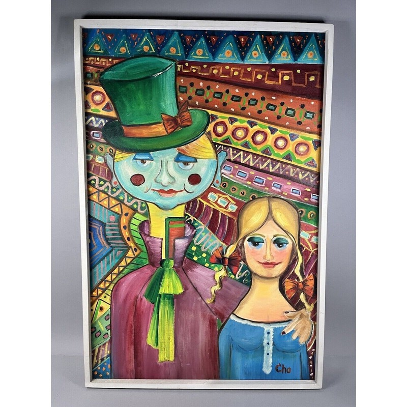 Alice in Wonderland Style Signed Cho Vintage Painting Abstract Expressionism