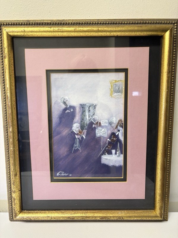 C. Haslip Signed Framed Painting Orchestra Musicians Paper 15×18 in 1999