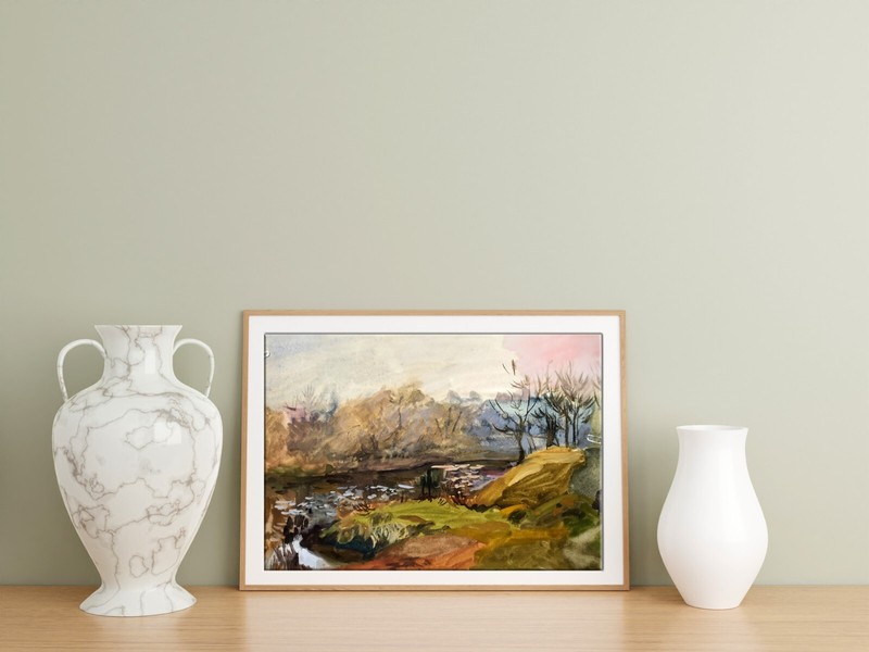 Gouache Painting Autumn Days Anya Rebikova Unframed Original Decor Art nAAA2782 gallery