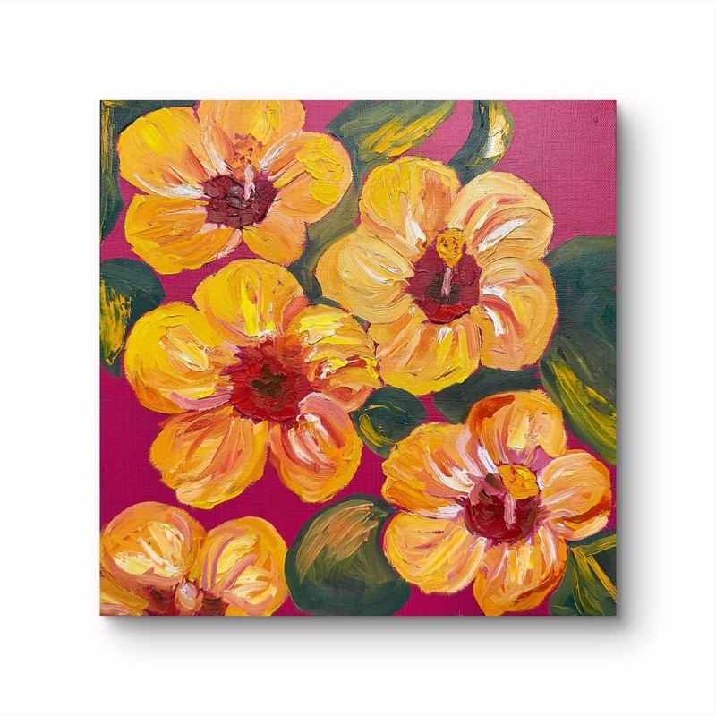 GERARD 12X12-Original Flower Painting Oil Abstract Wall Art Ready to Hang