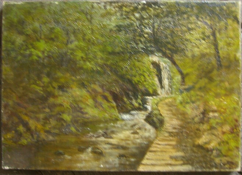Waterfall Forest Trees River Green Path Stones Rocks Slope Hill Leaves Antique