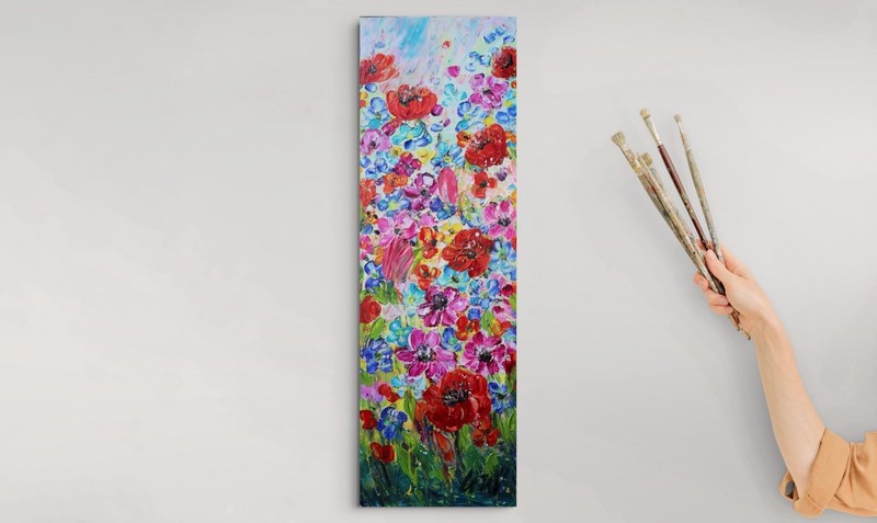 12x36 Wildflower Celebration Original Floral Painting Colorful Poppies Art gallery