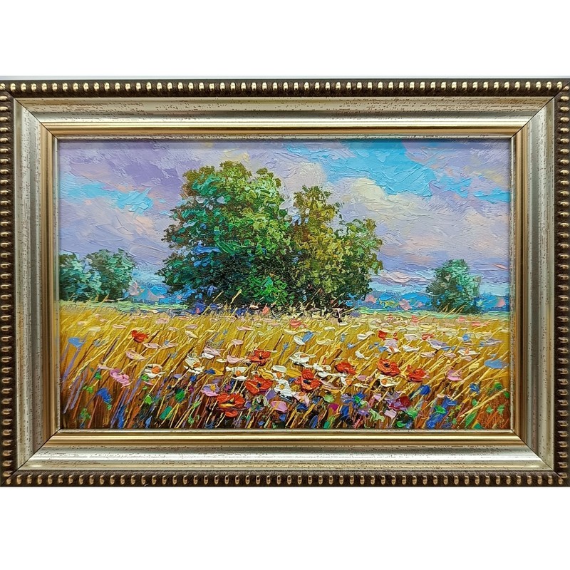 Summer Nature Oil Painting Original Art Country Landscape Flower Meadow 4×6