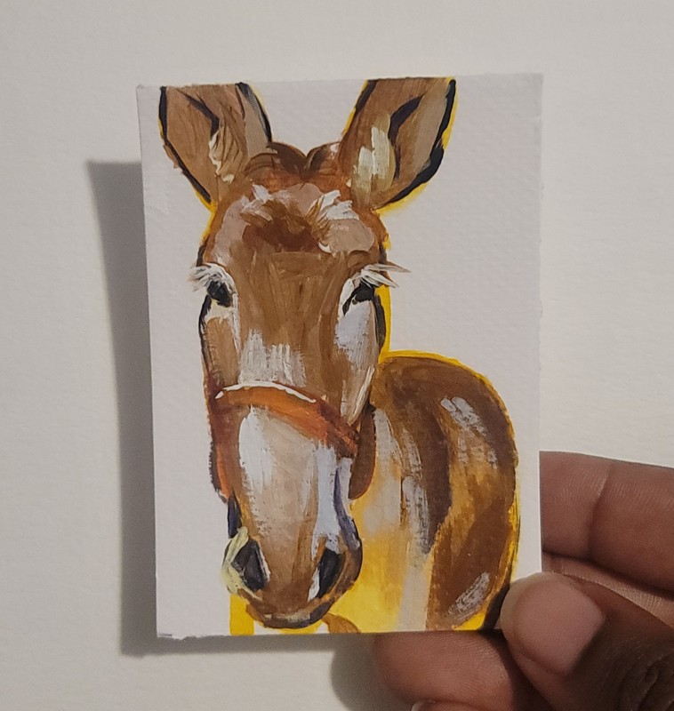 ACEO Original Abstract Animal Mule Mini Art Painting Farm Animals gallery