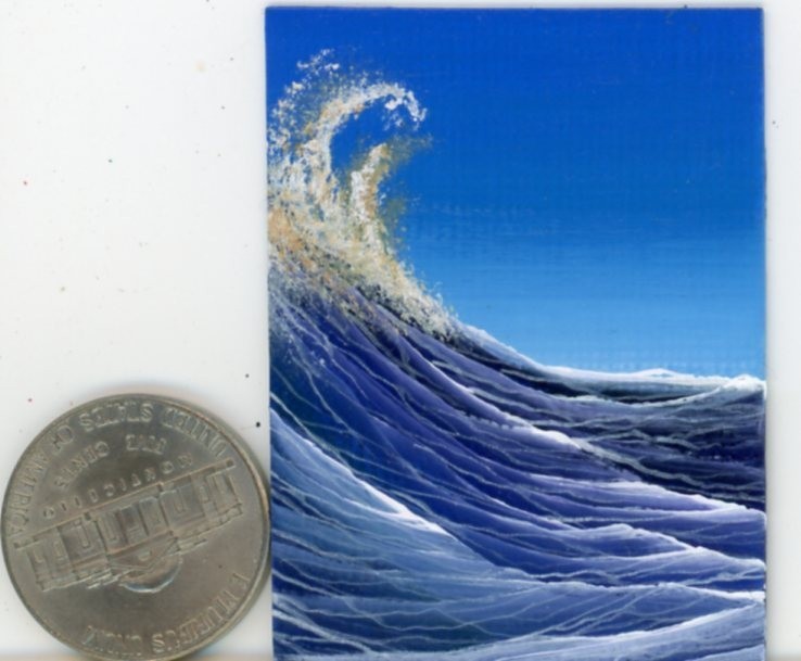 ORIGINAL 2×1.5 Acrylic Blue Sky Collectible Waves Sea Ocean Painting HYMES