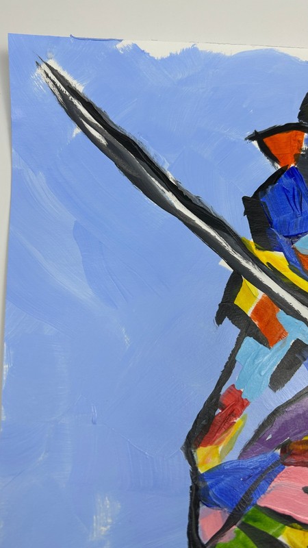 Original Cubist Samurai Abstract Wall Art Acrylic Signed STerling Paper 11x14 gallery