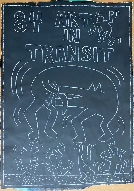 Keith Haring -Art IN Transit- NYC Subway Chalk drawing on Black paper. 42nd Stre
