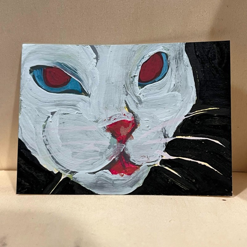 ACEO Original Art Card 2.5 x 3.5 Gouache mini painting cat/kitten