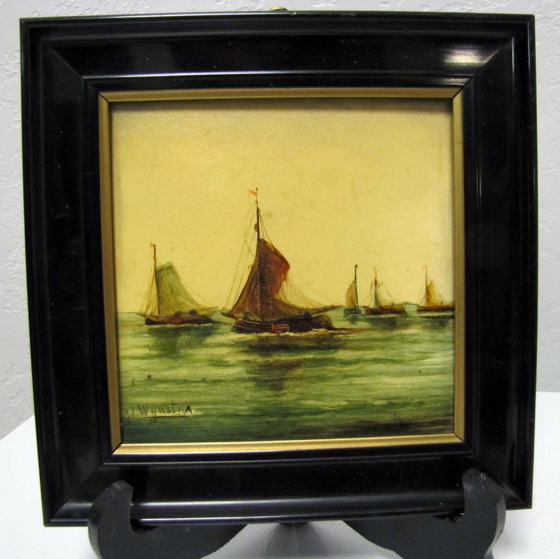 J. Wynstra Hand Painted Tile Holland «Seaview» Framed 6″ X 6″ 8″ x 8″ W/Frame